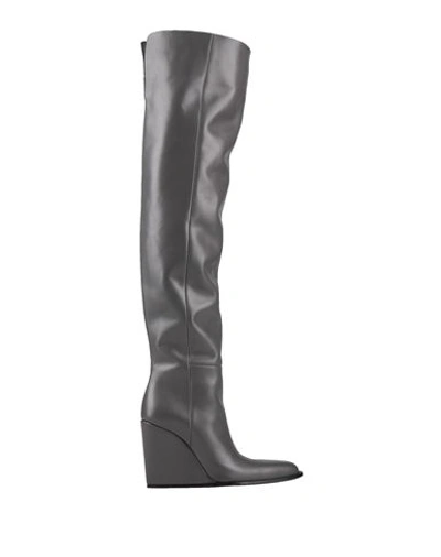 Victoria Beckham Woman Knee Boots Lead Size 11 Calfskin In Grey