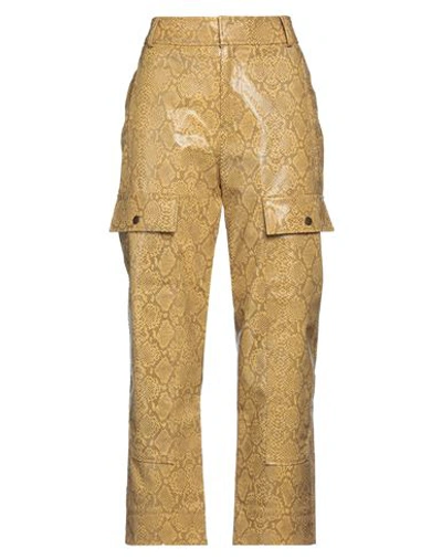 Rejina Pyo Cropped Faux Snake-effect Leather Cargo Trousers In Yellow