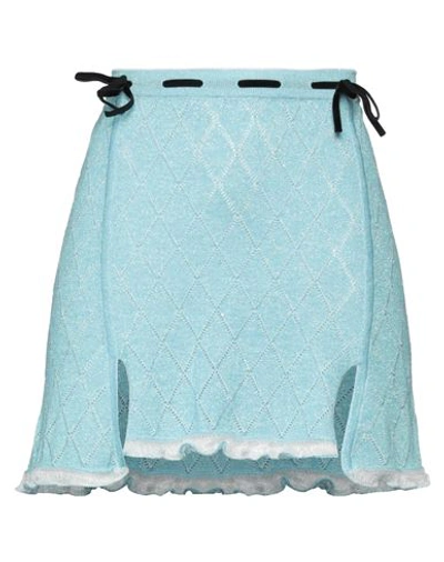 Cormio Isha Velvet-trimmed Pointelle-knit Cotton-blend Mini Skirt In Blue