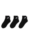Nike Assorted 3-pack Dri-fit Essential Ankle Socks In Black/ White