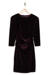 Vince Camuto Velvet Long Sleeve Ruched Body-con Dress In Aubergine