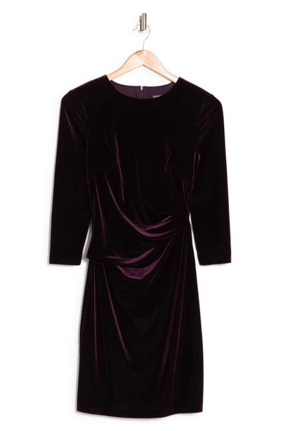Vince Camuto Velvet Long Sleeve Ruched Body-con Dress In Aubergine