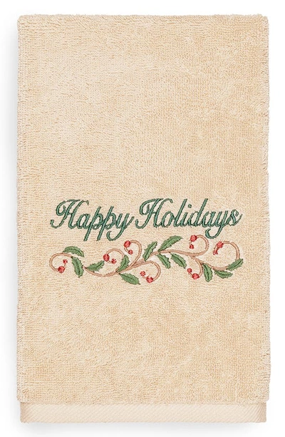 Linum Home Textiles Christmas Happy Holidays Hand Towel In Sand