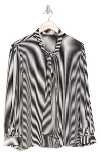 T Tahari Tie Neck Button-up Shirt In Ivory/ Black Stripe
