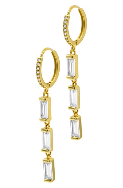 Adornia Baguette Cubic Zirconia Drop Huggie Hoop Earrings In Gold