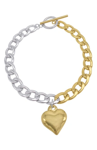 Adornia Two-tone Heart Charm Toggle Bracelet In Multi Gold