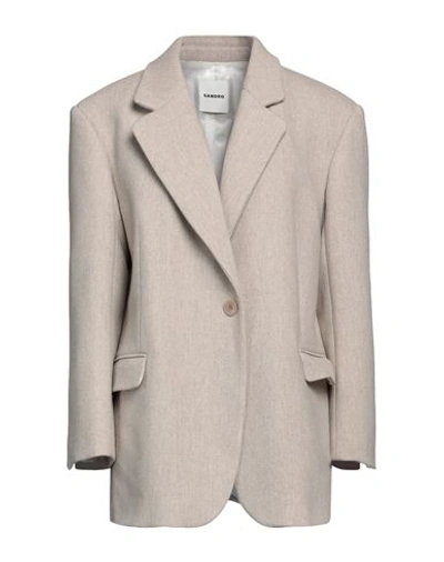 Sandro Woman Blazer Beige Size 10 Wool, Polyamide In Beige
