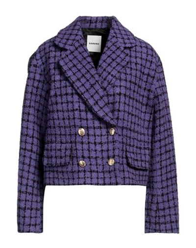 Sandro Woman Coat Purple Size 8 Acrylic, Virgin Wool, Polyamide