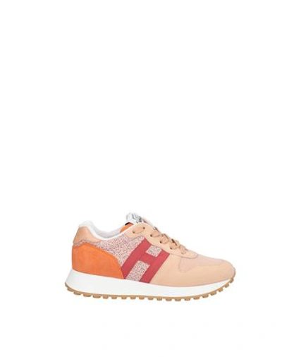 Hogan Woman Sneakers Camel Size 8 Textile Fibers, Soft Leather In Pink