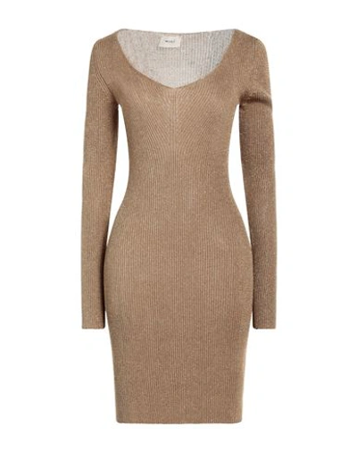 Vicolo Woman Mini Dress Camel Size Onesize Viscose, Nylon, Metallic Polyester In Beige