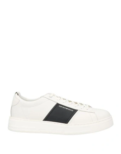 Emporio Armani Man Sneakers White Size 7 Soft Leather, Textile Fibers