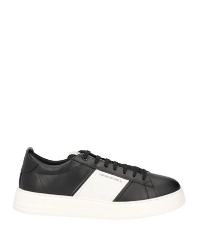 Emporio Armani Man Sneakers Black Size 8 Soft Leather, Textile Fibers