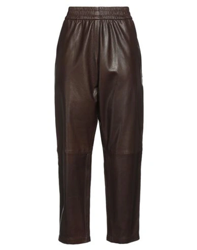 Utzon Woman Pants Dark Brown Size 10 Lambskin