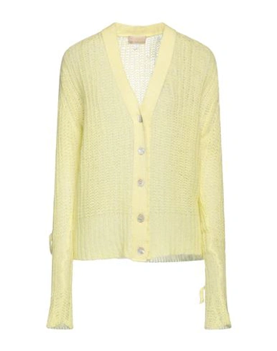 120% Lino Woman Cardigan Yellow Size M Cashmere, Mohair Wool, Wool, Polyamide