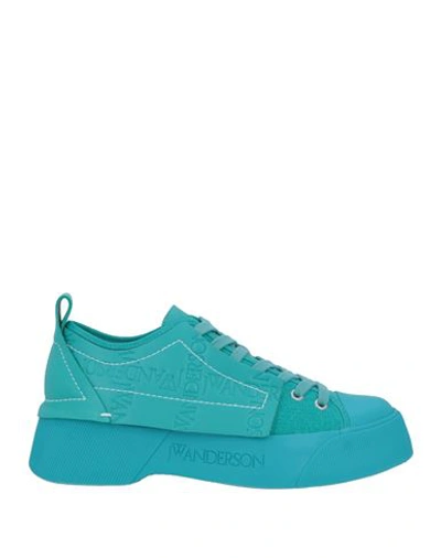 Jw Anderson Man Sneakers Turquoise Size 8 Soft Leather, Textile Fibers In Blue
