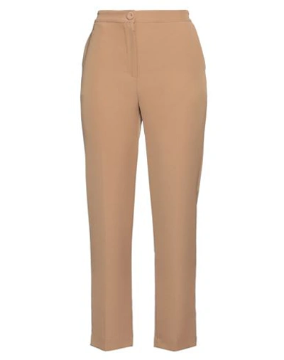 Le Streghe Woman Pants Camel Size M Polyester, Elastane In Beige