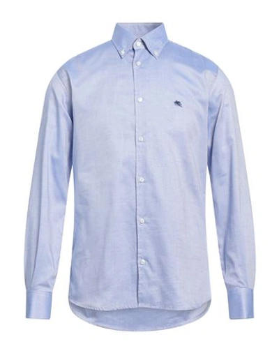 Etro Man Shirt Sky Blue Size 17 Cotton