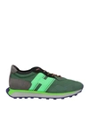 Hogan Man Sneakers Green Size 8.5 Soft Leather, Textile Fibers In Green
