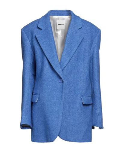 Sandro Woman Suit Jacket Bright Blue Size 4 Viscose