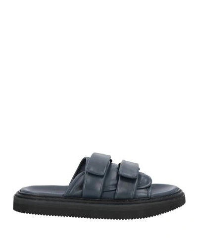 Officine Creative Italia Man Sandals Navy Blue Size 11 Soft Leather In Navy Blue