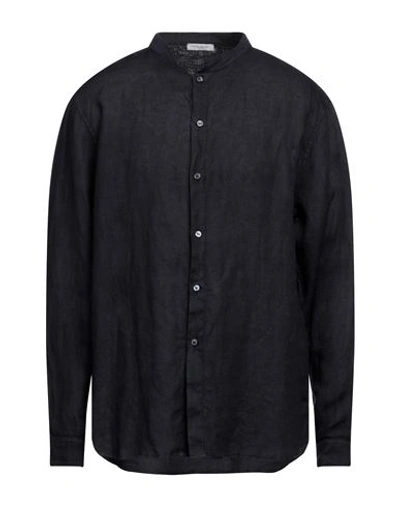 Paolo Pecora Man Shirt Midnight Blue Size 15 ½ Linen In Blue