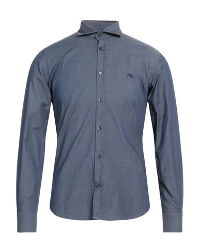 Etro Man Shirt Slate Blue Size 16 Cotton, Elastane