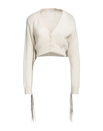 Mixik Woman Cardigan Cream Size S Cashmere, Soft Leather In White