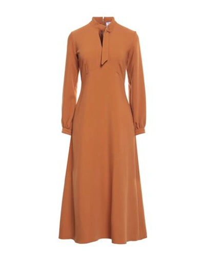 Closet Woman Midi Dress Camel Size 12 Polyester, Viscose, Elastane In Beige