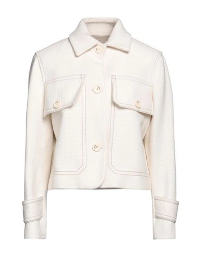 Sandro Woman Jacket Ivory Size 10 Cotton, Wool, Polyamide, Acrylic, Polyester In White