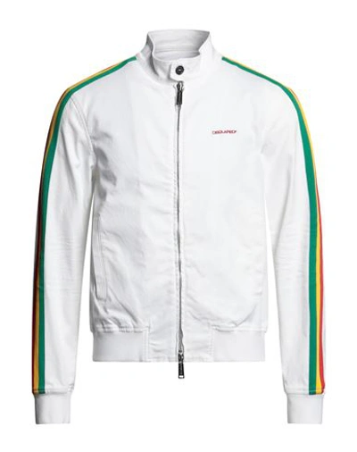 Dsquared2 Man Jacket White Size 42 Cotton, Elastane