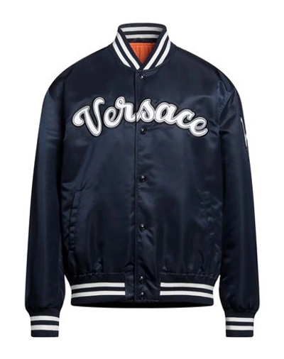 Versace Man Jacket Midnight Blue Size 44 Polyamide, Viscose, Cotton, Elastane