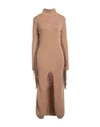 Mixik Woman Midi Dress Camel Size Xs Cashmere, Soft Leather In Beige