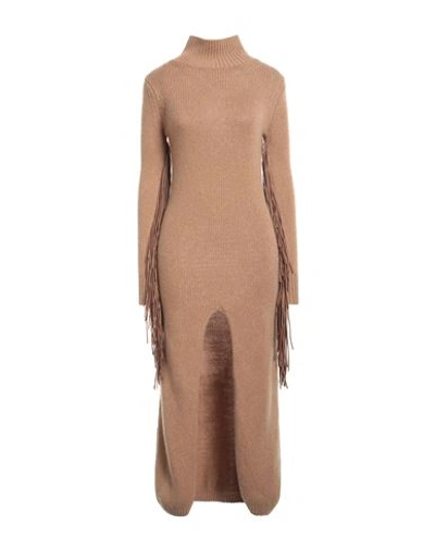 Mixik Woman Midi Dress Camel Size Xs Cashmere, Soft Leather In Beige