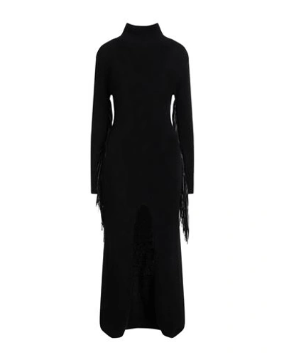 Mixik Woman Midi Dress Black Size M Cashmere, Soft Leather