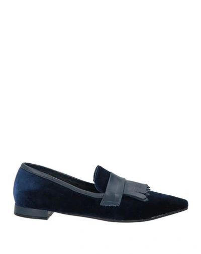 Roberto Della Croce Woman Loafers Blue Size 6.5 Textile Fibers, Soft Leather
