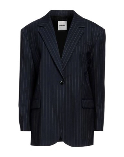 Sandro Woman Suit Jacket Navy Blue Size 10 Polyester, Virgin Wool, Elastane