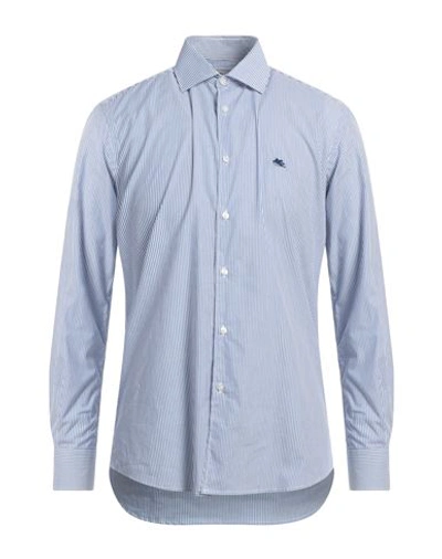 Etro Man Shirt Blue Size 15 Cotton