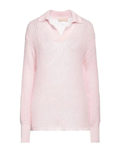 120% Lino Woman Sweater Light Pink Size M Cashmere, Mohair Wool, Wool, Polyamide In Pink