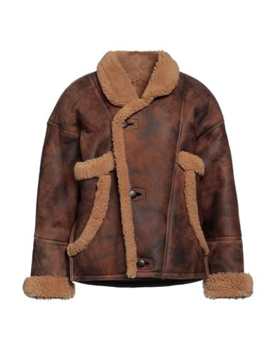 Sandro Woman Jacket Brown Size 8 Sheepskin, Lambskin