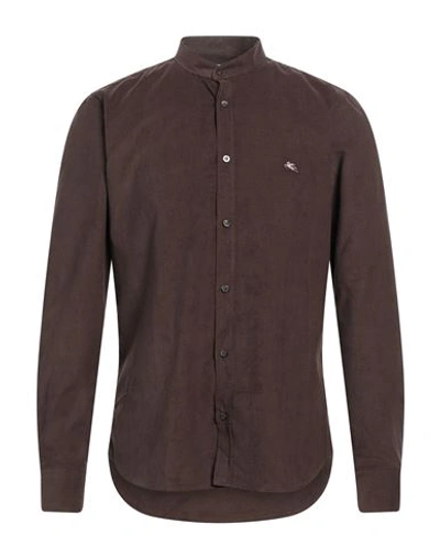 Etro Man Shirt Dark Brown Size 17 Cotton