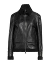 Delan Woman Jacket Black Size 12 Ovine Leather In Black