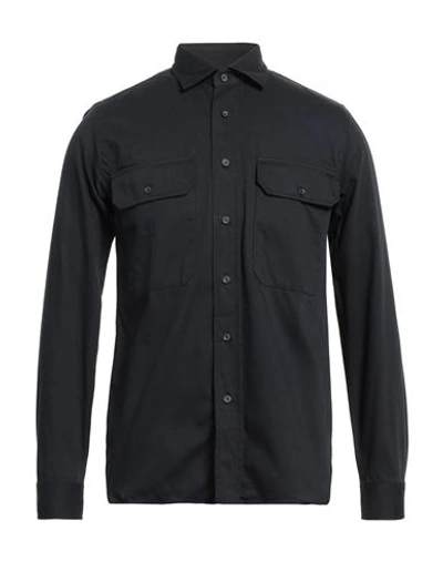 Xacus Man Shirt Black Size 17 Cotton In Navy Blue