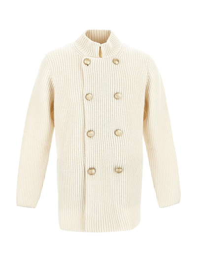 Brunello Cucinelli Knit Double-breasted Jacket In Ivory