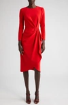 CAROLINA HERRERA CAROLINA HERRERA PLEATED LONG SLEEVE TULIP MIDI DRESS