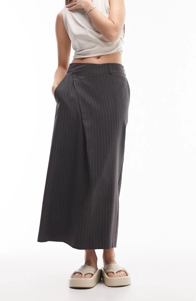 Topshop Tailored Pinstripe Maxi Skirt In Grey