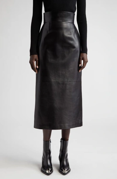 Alexander Mcqueen Bustier Leather Midi Skirt In Black