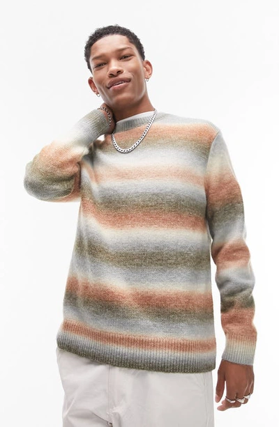 Topman Fluffy Ombre Sweater In Brown-blue