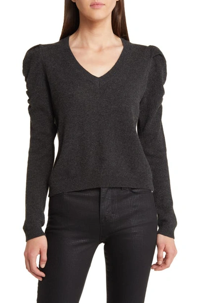 Frame Ruched Long-sleeve Cashmere-wool Sweater In Charcoal Heather