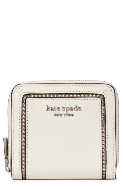 Kate Spade Women's Small Morgan Crystal Inlay Leather Compact Wallet In Parchment