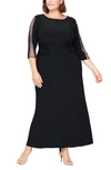 SL FASHIONS EMBELLISHED SLEEVE RUCHED GOWN